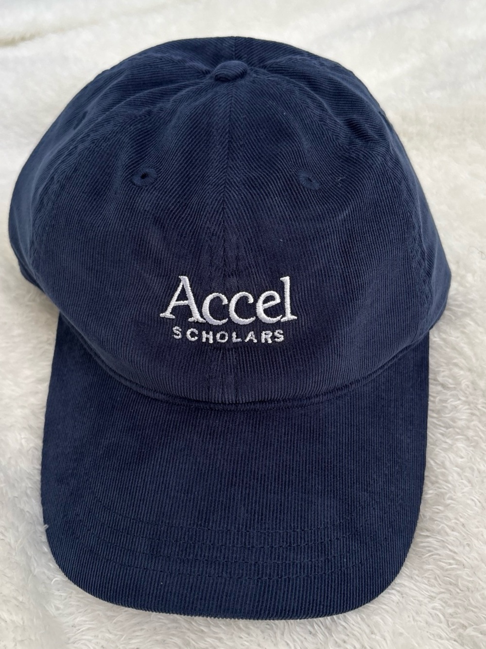 Navy blue corduroy baseball cap accel scholars